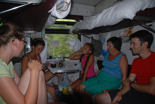 Talking in a "platzcart" compartment - photo by Magical-World@FlickR