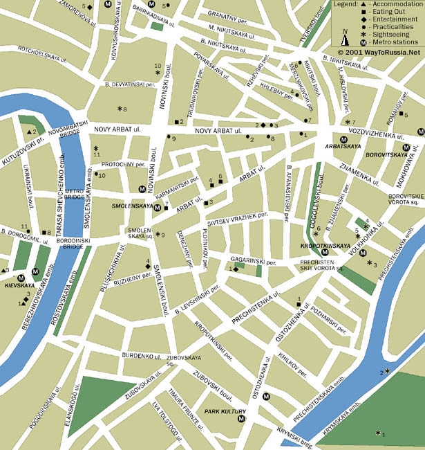 Map of Moscow centrum, Arbat and Kropotkinskaya areas