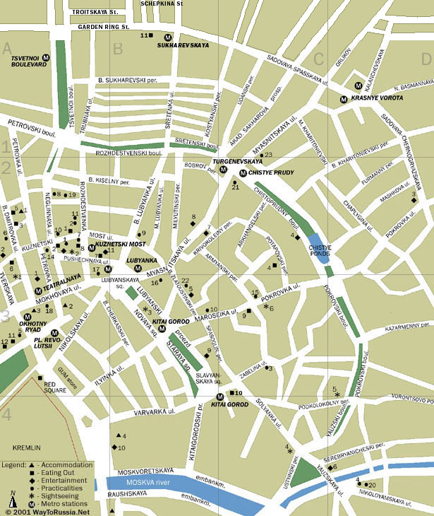 Map of Moscow, Kitai Gorod and Kuznetski Most area