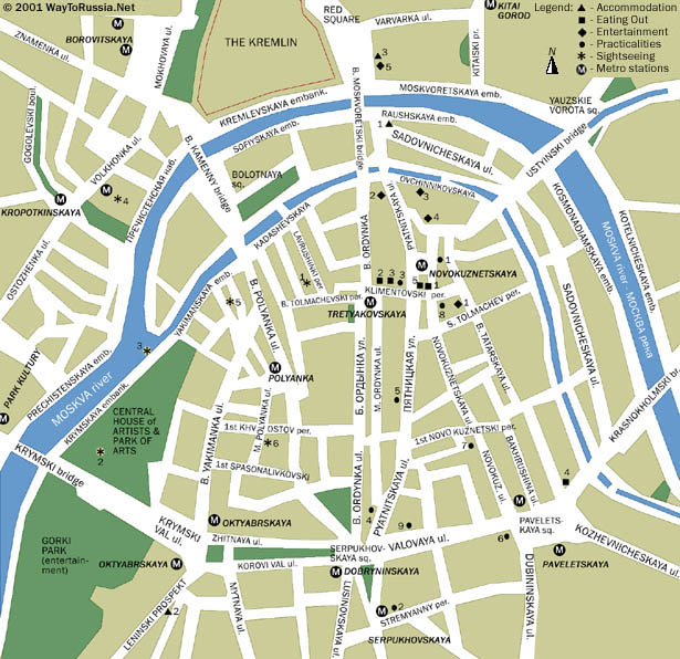 Map of Moscow centrum, Zamoskvorechye area